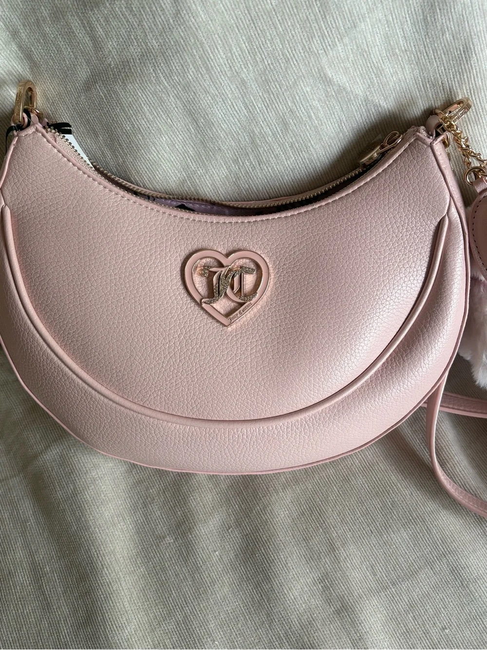 Juicy Couture Light Pink Crescent Crossbody Bag with Dog Charm